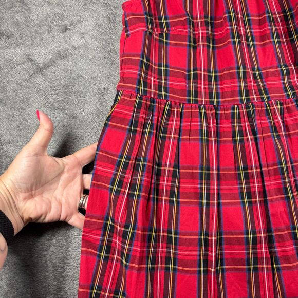 J. Crew NWT Tartan Plaid Midi Dress Ruffled Tiered Pockets Preppy Red Sz 0 I102 - Picture 4 of 14